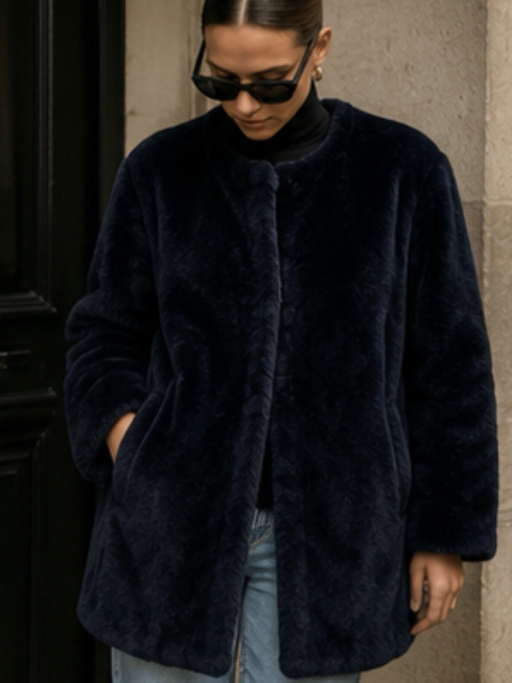 Georges Rech Paris Faux Fur Opera Coat | Midnight Navy | Wedding Guest M/L